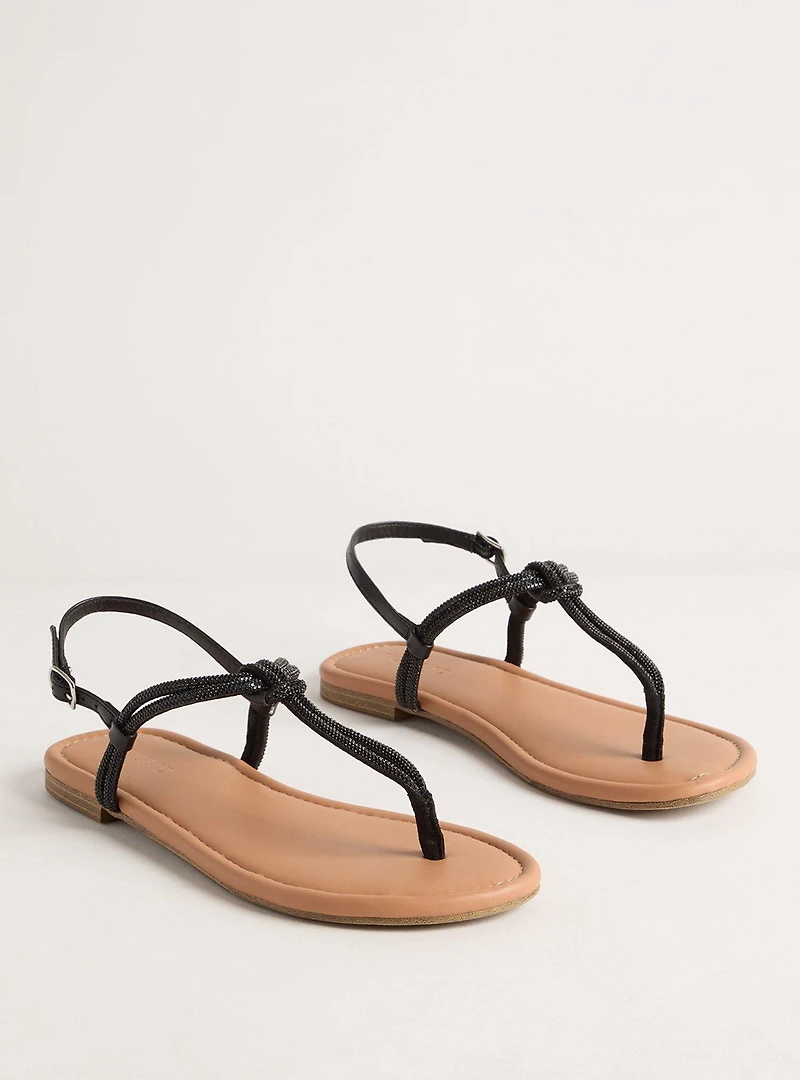 Embellished Knot T-Strap Sandal (WW