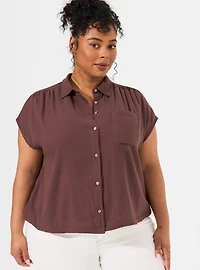 Double Gauze Button Up Short Sleeve Shirt Top