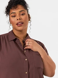 Double Gauze Button Up Short Sleeve Shirt Top