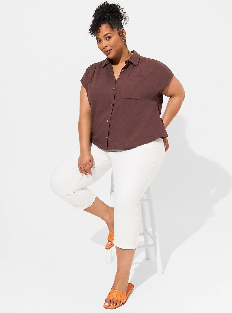 Double Gauze Button Up Short Sleeve Shirt Top
