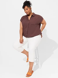 Double Gauze Button Up Short Sleeve Shirt Top