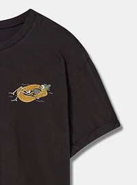 Skeleton Fit Cotton Crew Neck Roll Sleeve Crop Tee