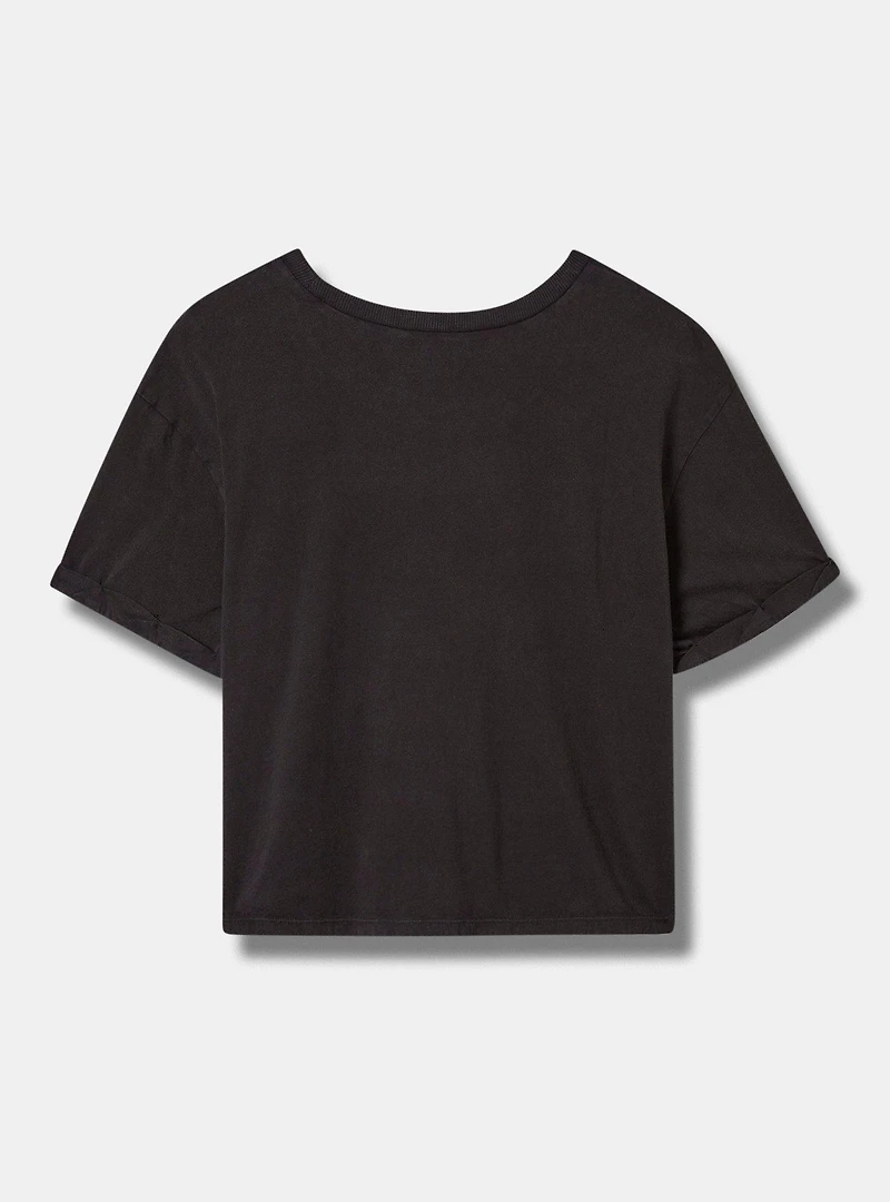 Skeleton Fit Cotton Crew Neck Roll Sleeve Crop Tee