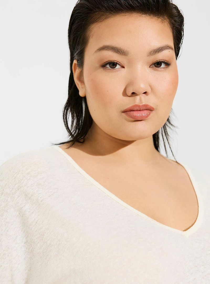 Lightweight Linen Blend V-Neck Dolman Tee
