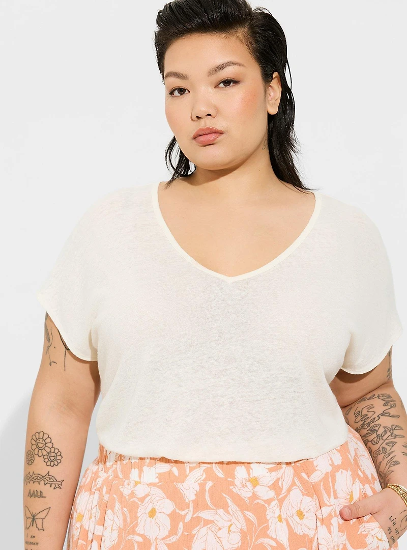 Lightweight Linen Blend V-Neck Dolman Tee