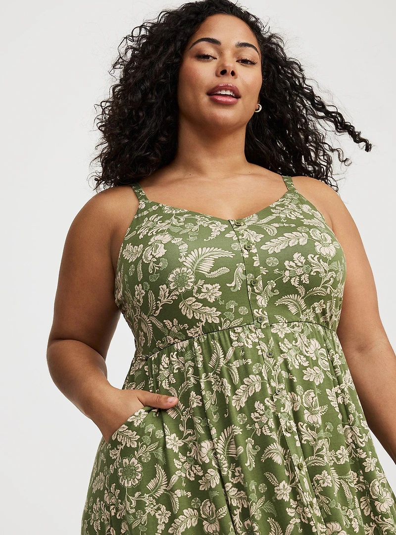 Button-Front Midi Dress