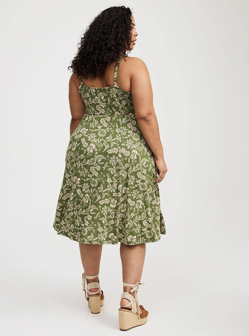 Button-Front Midi Dress