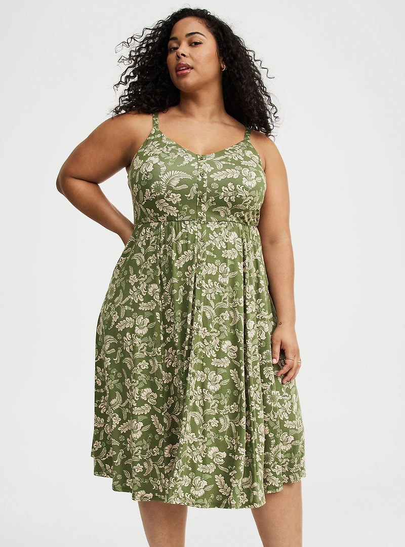 Button-Front Midi Dress