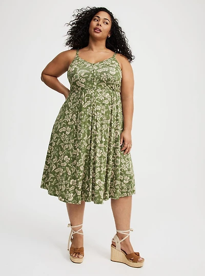 Button-Front Midi Dress