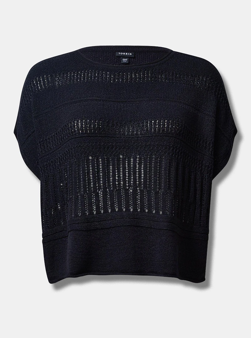 Pointelle Boat Neck Boxy Cropped Sweater