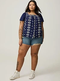 Beach Linen Eyelet Trim Shirt