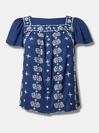 Beach Linen Eyelet Trim Shirt