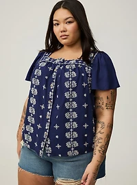 Beach Linen Eyelet Trim Shirt