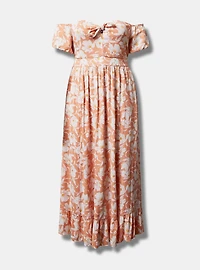 Maxi Gauze Off Shoulder Tie Front Dress