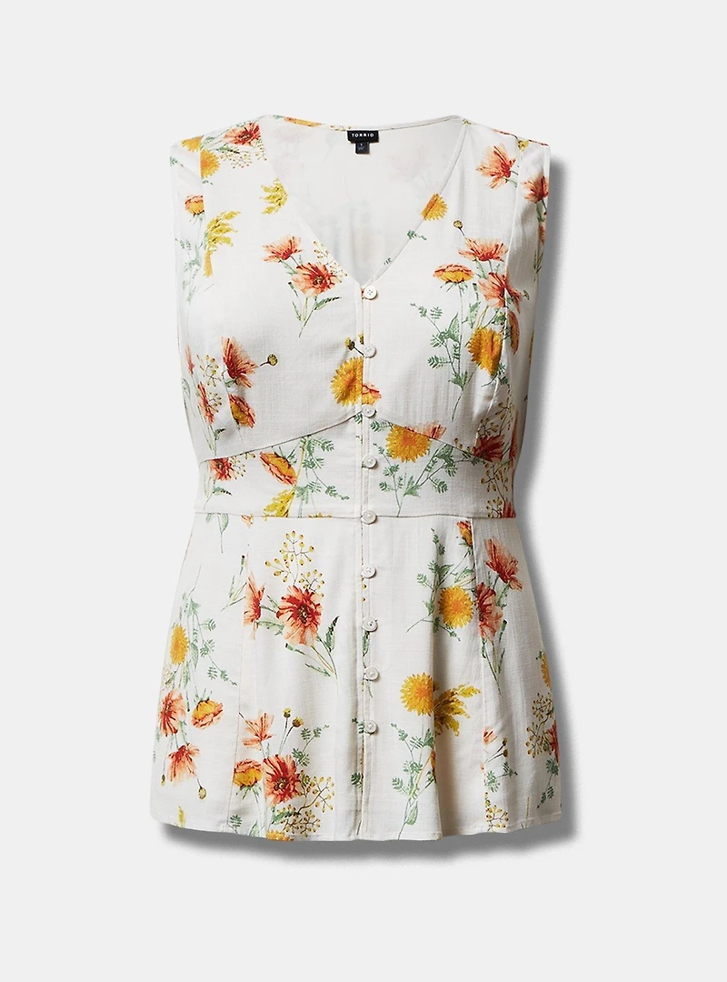Rayon Slub Button Up With Waist Detail Tank