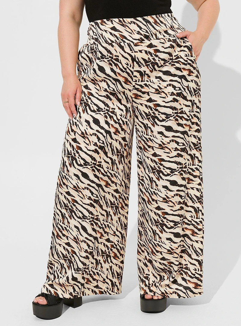Pull-On Super Wide Leg Streaky Satin High-Rise Pant