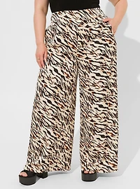 Pull-On Super Wide Leg Streaky Satin High-Rise Pant