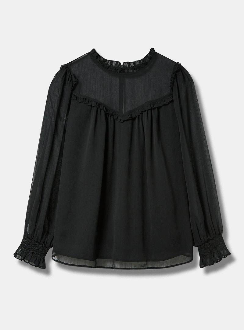 Crinkle Chiffon Ruffle Blouson Sleeve Blouse