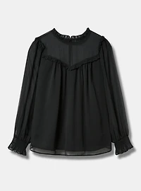 Crinkle Chiffon Ruffle Blouson Sleeve Blouse