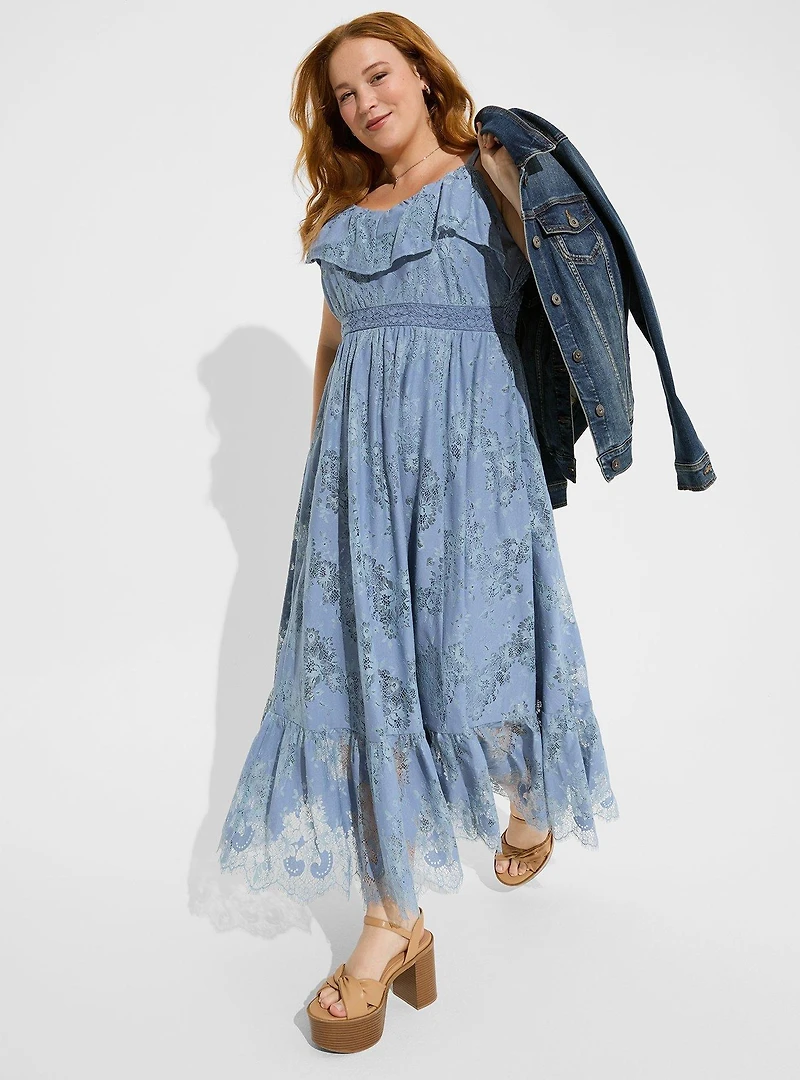Maxi Two Tone Lace Tiered Hem Dress