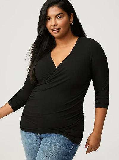 Ribbed Surplice Top