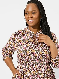 Mini Stretch Challis Front Keyhole Dress