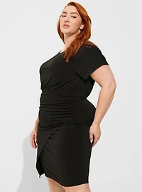 At The Knee Studio Knit Faux Wrap Dress