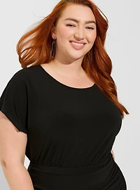 At The Knee Studio Knit Faux Wrap Dress