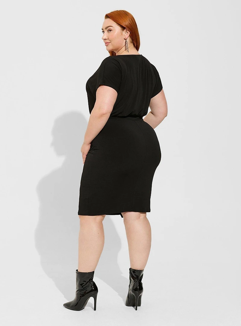 At The Knee Studio Knit Faux Wrap Dress