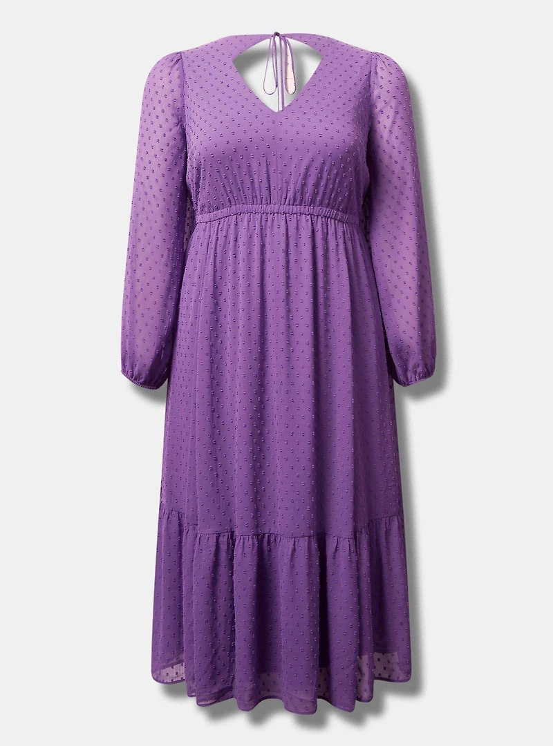 Tea Length Clip Dot Open Back A-Line Dress