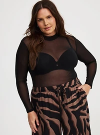 Mesh Mock Neck Long Sleeve Top