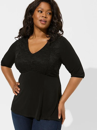 Studio Knit Lace V-Neck Babydoll Top