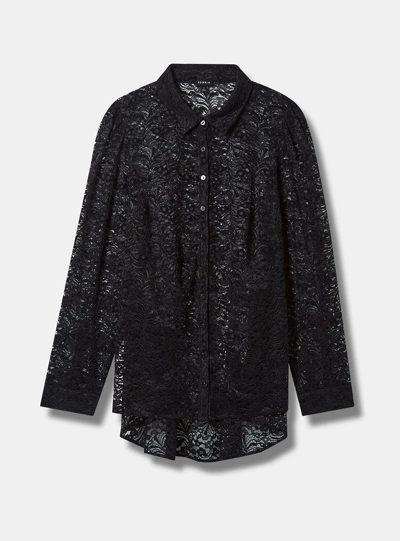 Chenille Lace Long Sleeve Button Up Blouse