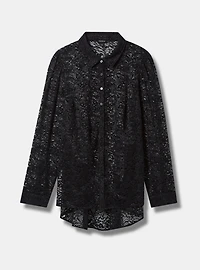 Chenille Lace Long Sleeve Button Up Blouse