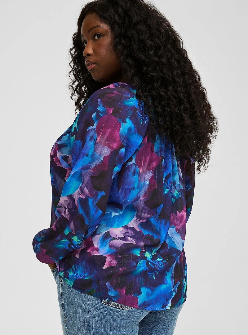 Crinkle Chiffon Lurex Peasant Long Sleeve Blouse