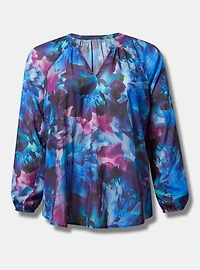 Crinkle Chiffon Lurex Peasant Long Sleeve Blouse