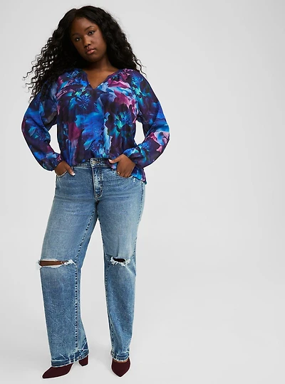 Crinkle Chiffon Lurex Peasant Long Sleeve Blouse