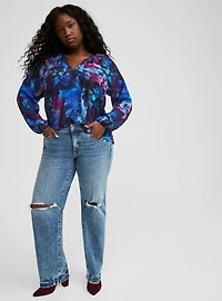 Crinkle Chiffon Lurex Peasant Long Sleeve Blouse