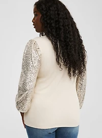 Rib Crew Neck Sequin Long Sleeve Top