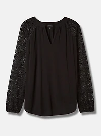Washable Crinkle Gauze Lace Bishop Sleeve Blouse