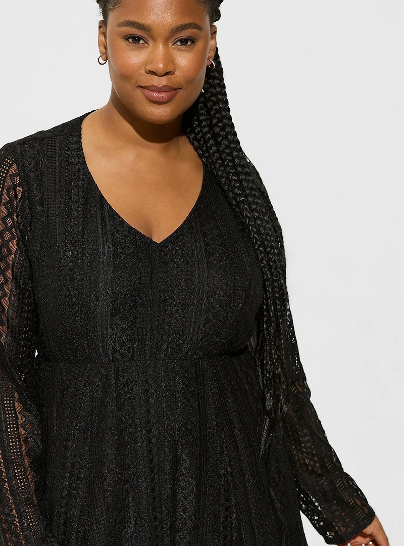 At The Knee Geo Lace V-Neck Skater Dress