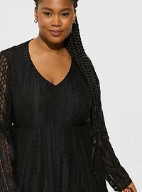 At The Knee Geo Lace V-Neck Skater Dress