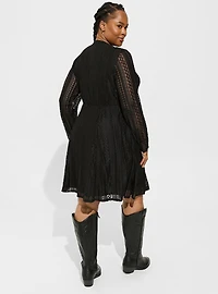 At The Knee Geo Lace V-Neck Skater Dress