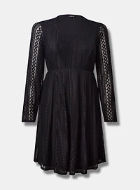 At The Knee Geo Lace V-Neck Skater Dress