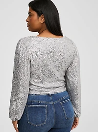 Sequin Deep V-Neck Long Sleeve Blouse