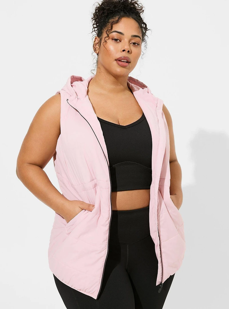 Matte Stretch Nylon Long Puffer Active Vest