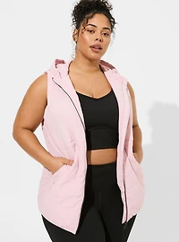 Matte Stretch Nylon Long Puffer Active Vest