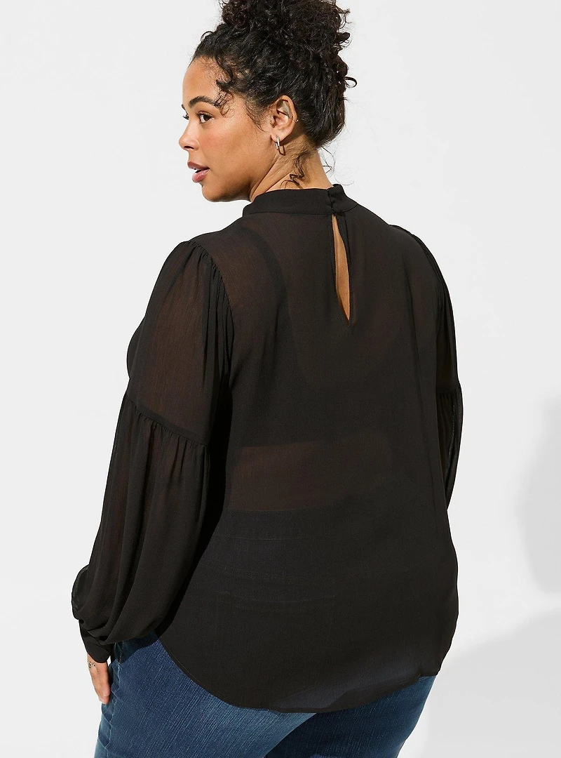 Chiffon Button Up Bishop Sleeve Blouse
