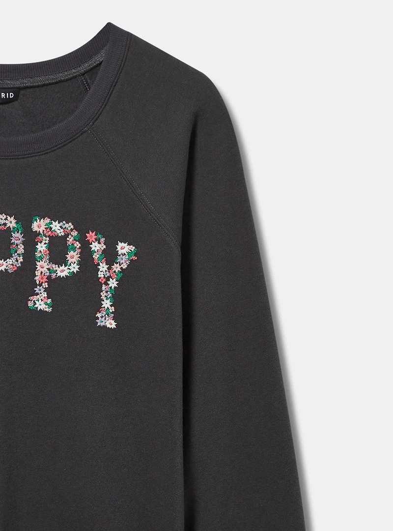 Happy Cozy Fleece Embroidered Sweatshirt