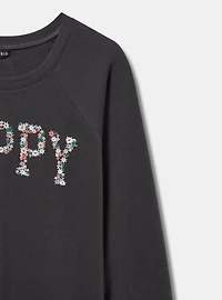 Happy Cozy Fleece Embroidered Sweatshirt